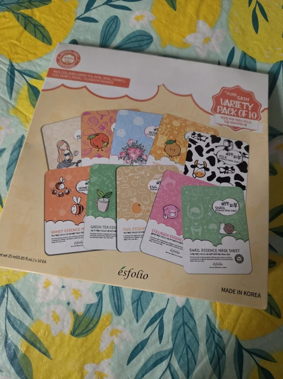 Esfolio Variety Pack of 10 Face Masks - Colorful Assortment